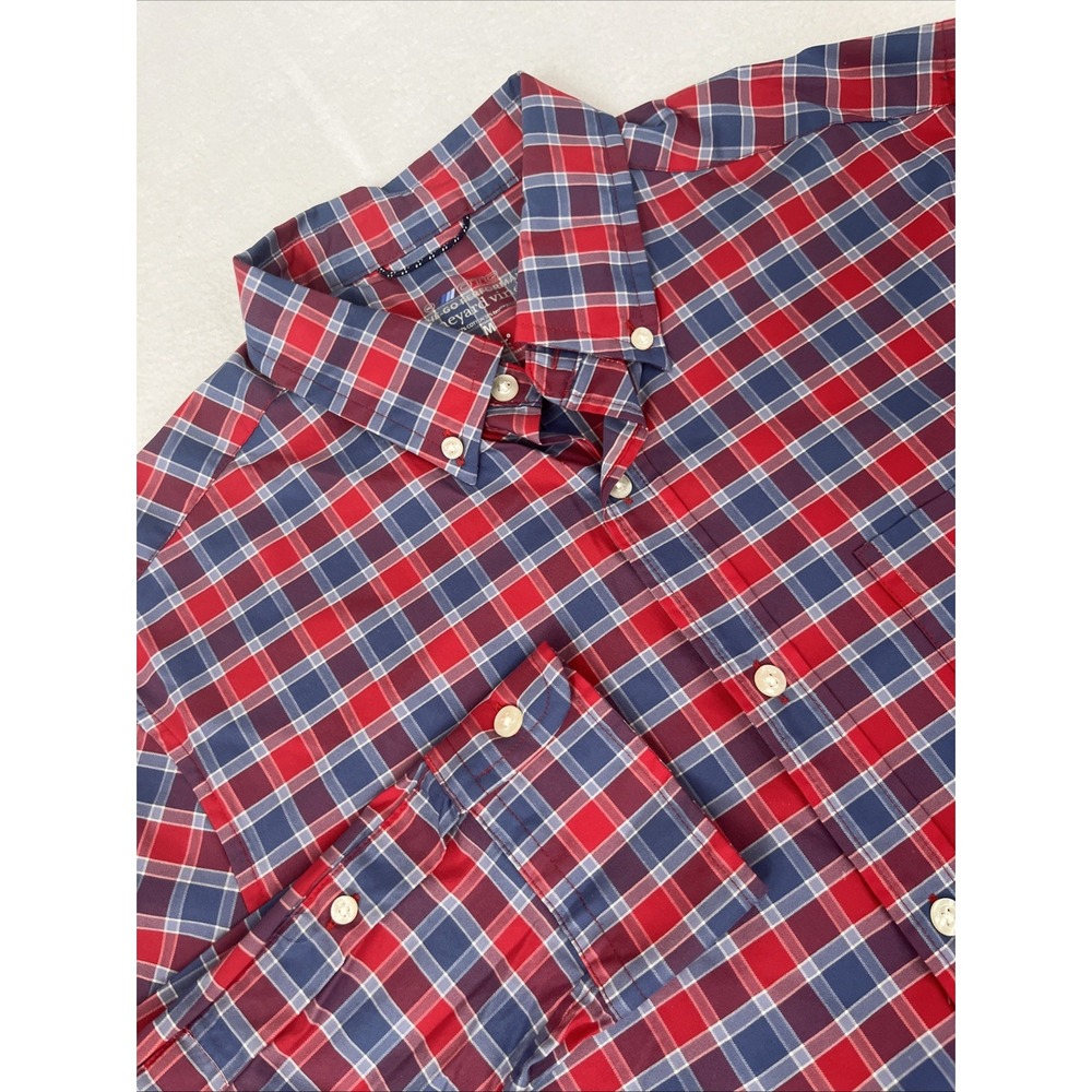 Vineyard Vines OTG Performance Brrr Button Up Long Sleeve Shirt Plaid Red M